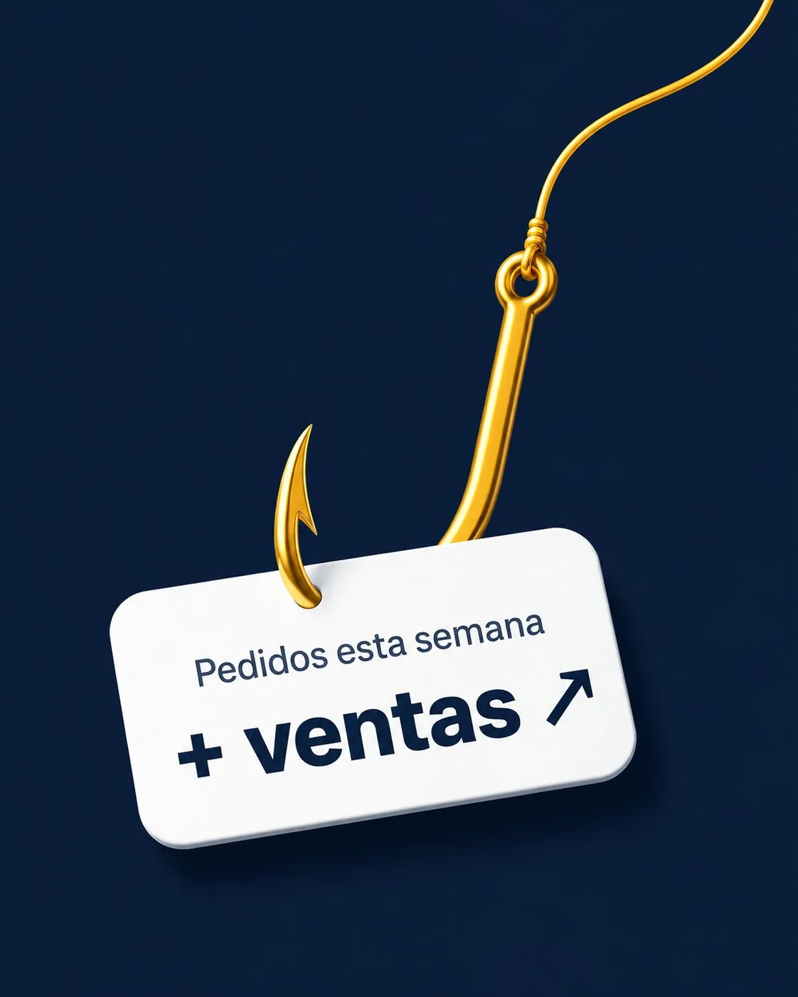 Anzuelo dorado de HayGancho pescando una etiqueta que dice: pedidos esta semana, más ventas