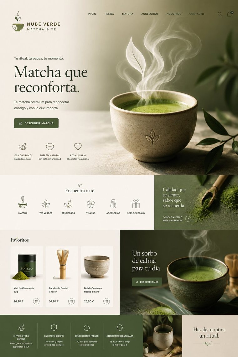 Ejemplo de tienda online creada por HayGancho: web de té con fotografía profesional, catálogo y productos destacados
