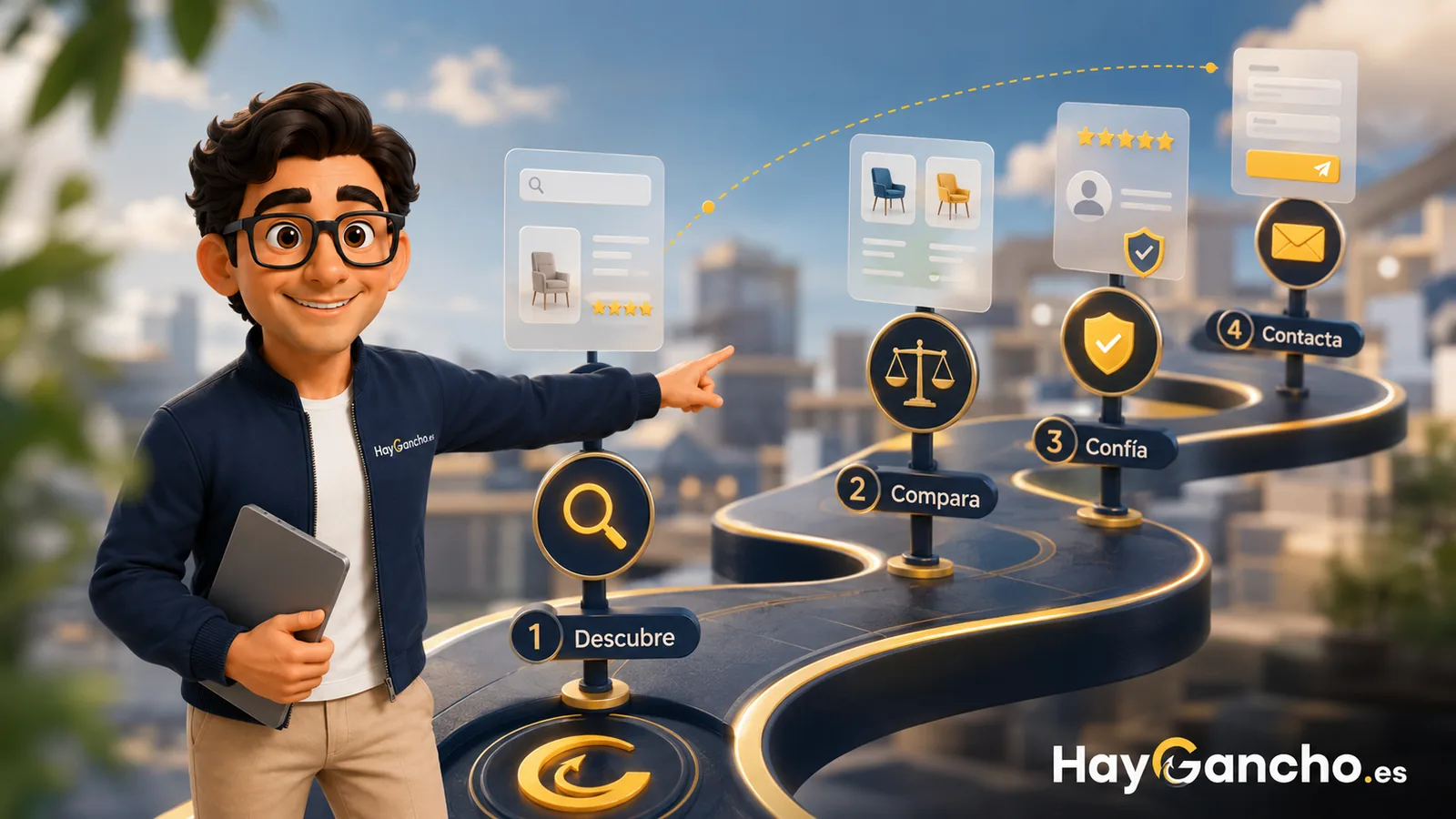 Ganchi guiando el recorrido invisible del cliente antes de pedir información