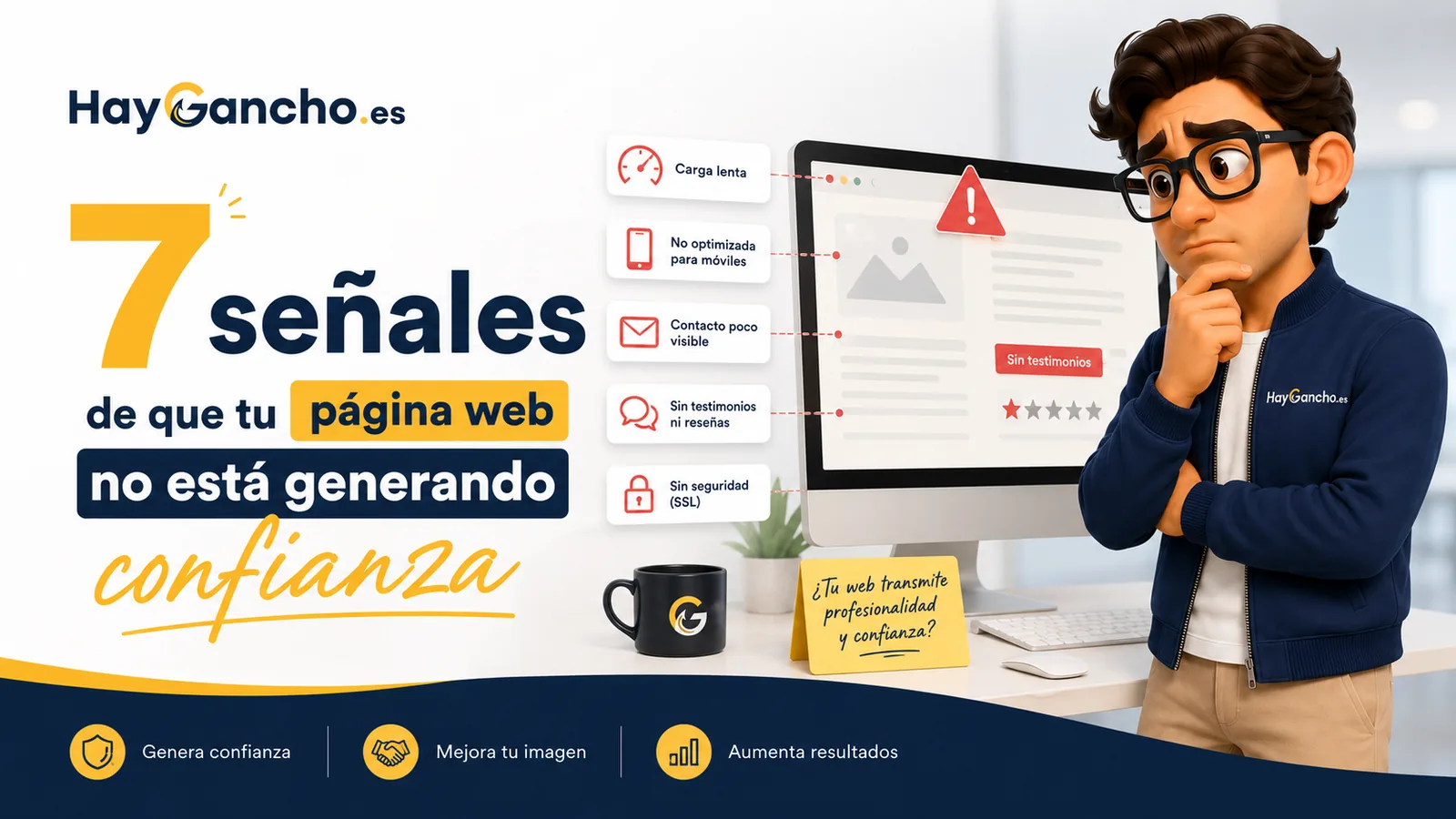 Ganchi analizando una web que no está generando confianza