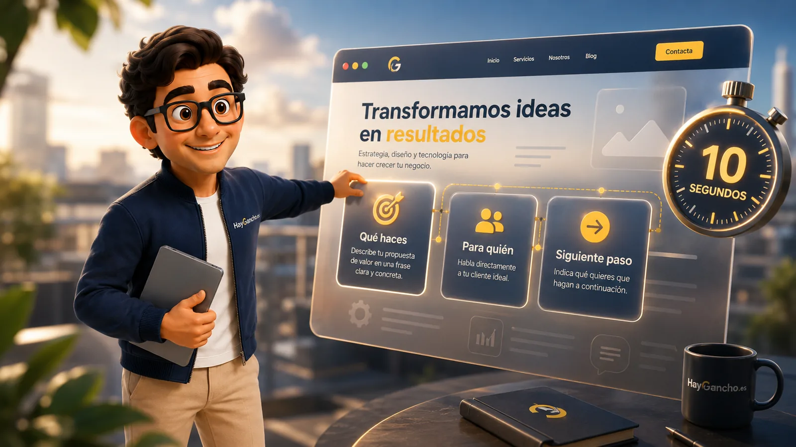 Ganchi reorganizando el mensaje principal de una página web para que se entienda rápido
