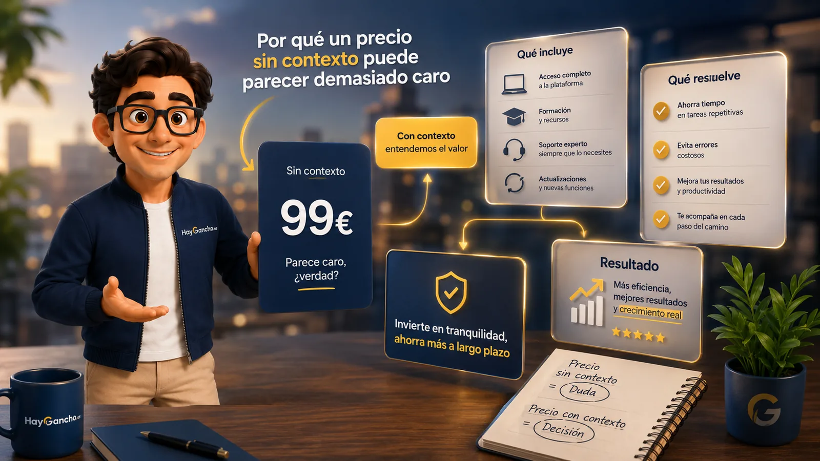 Ganchi explicando cómo dar contexto a un precio para aumentar la percepción de valor