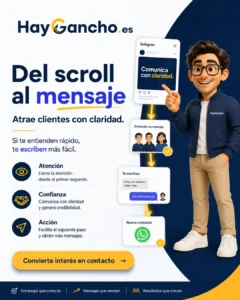 Ganchi mostrando el paso del scroll en redes al mensaje directo de un cliente