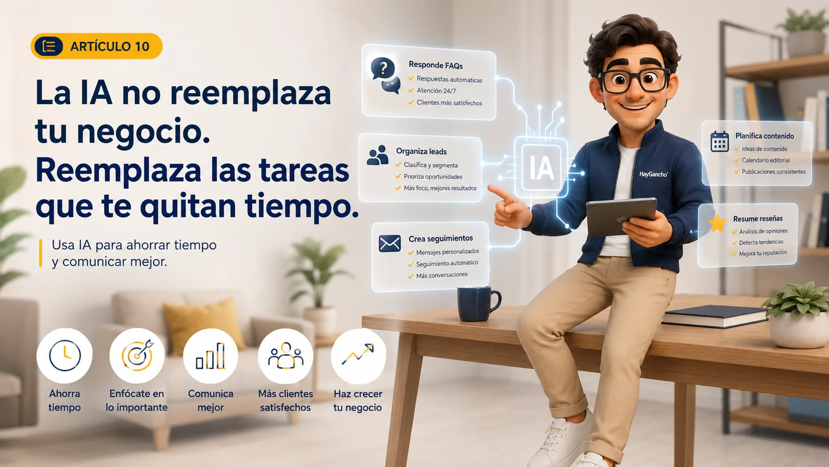 La IA no reemplaza tu negocio. Reemplaza las tareas que te quitan tiempo.